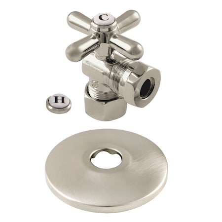 Kingston Brass 5/8" OD X 1/2" or 7/16" Slip Joint Quarter-Turn Angle Stop Valve with Flange, Brushed Nickel CC54308XK